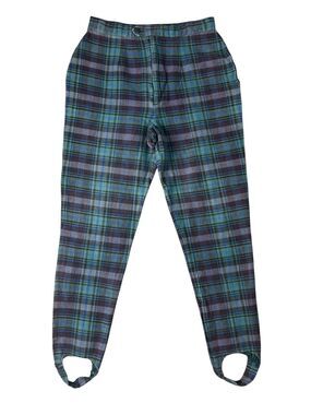 Vintage Women's Tartan Plaid Stirrup Pants by Kikomo  7/8 Petite  Teal Purple